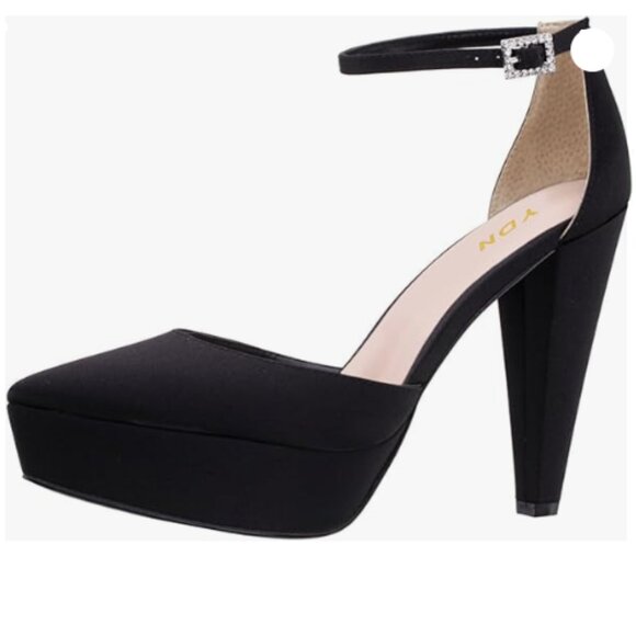 YDN Women Platform Sandals Ankle Strap D’Orsay Cone High Heels Pointed Toe Black - Picture 1 of 8